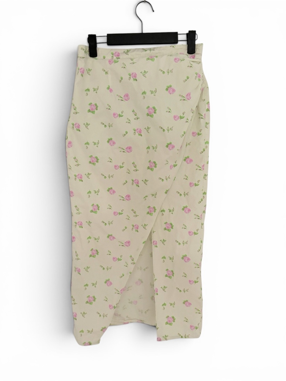 ASOS design Floral Wrap Midi Skirt - Cream with Pink Roses Size 6